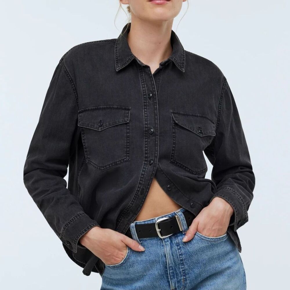 EUC Madewell Denim Western Cotton Button-Up Shirt, Lunar Wash, Sz S